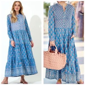 Oliphant Sky Blue Floral Maxi Dress